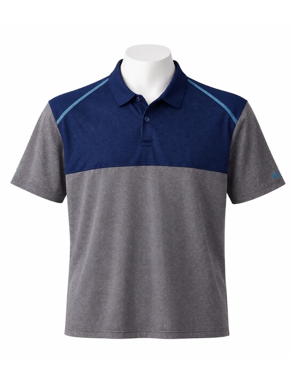 Size M Oakley Performance Golf Polo Shirt Blue Grey Colorblock Short Sleeve